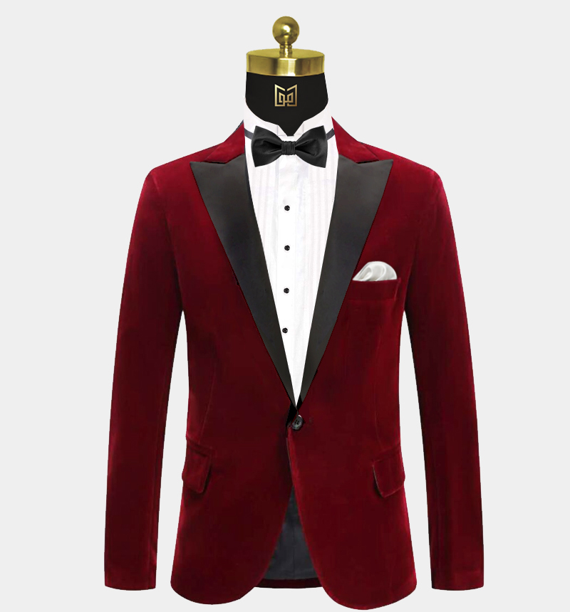 Burgundy Velvet Men's Suits Jacket Blazer Tuxedo Suit Formal Wedding Dinner Prom 