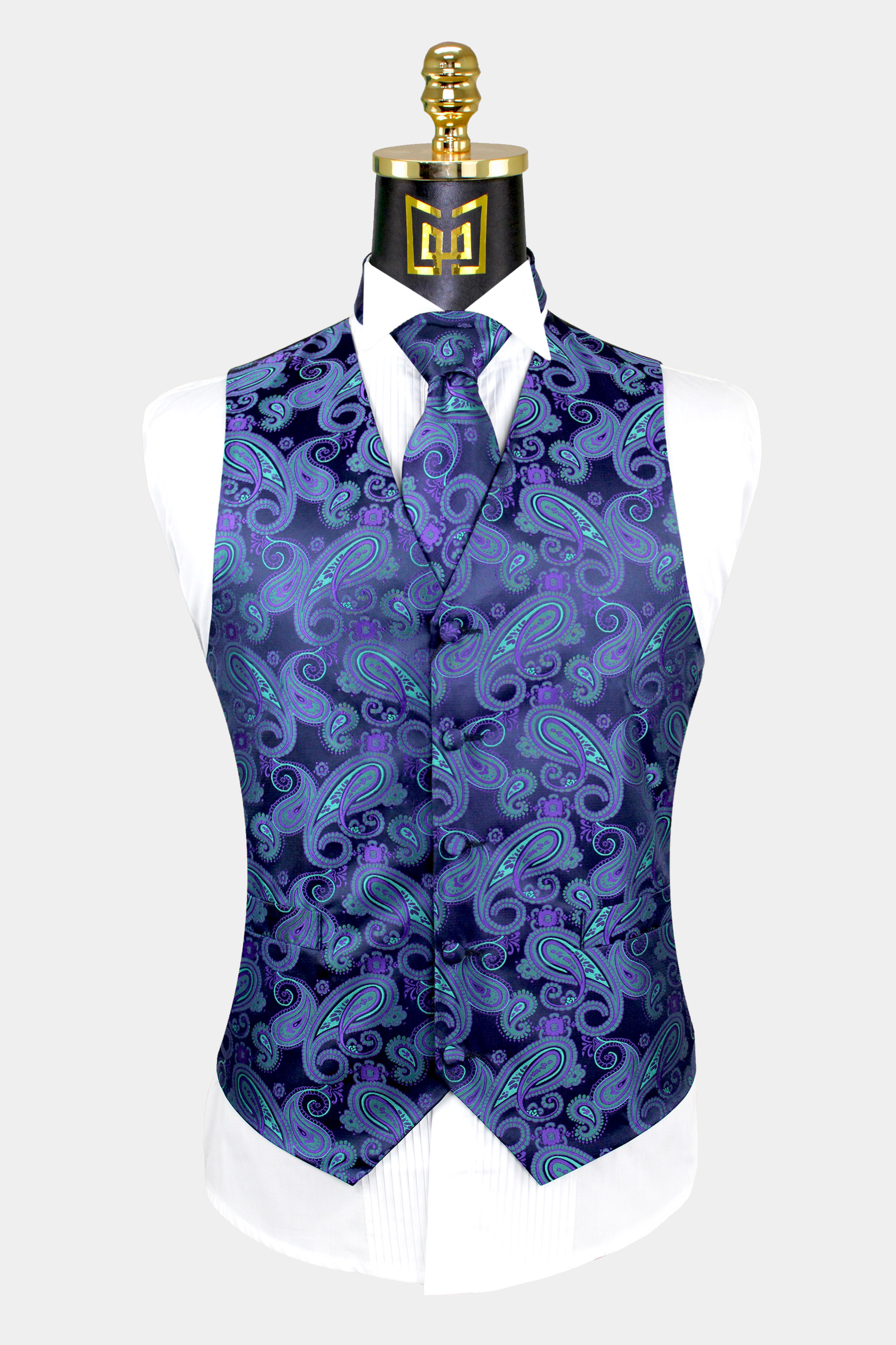 New Vesuvio Napoli Men's paisley Tuxedo Vest Waistcoat_Necktie & Hankie Charcoal 
