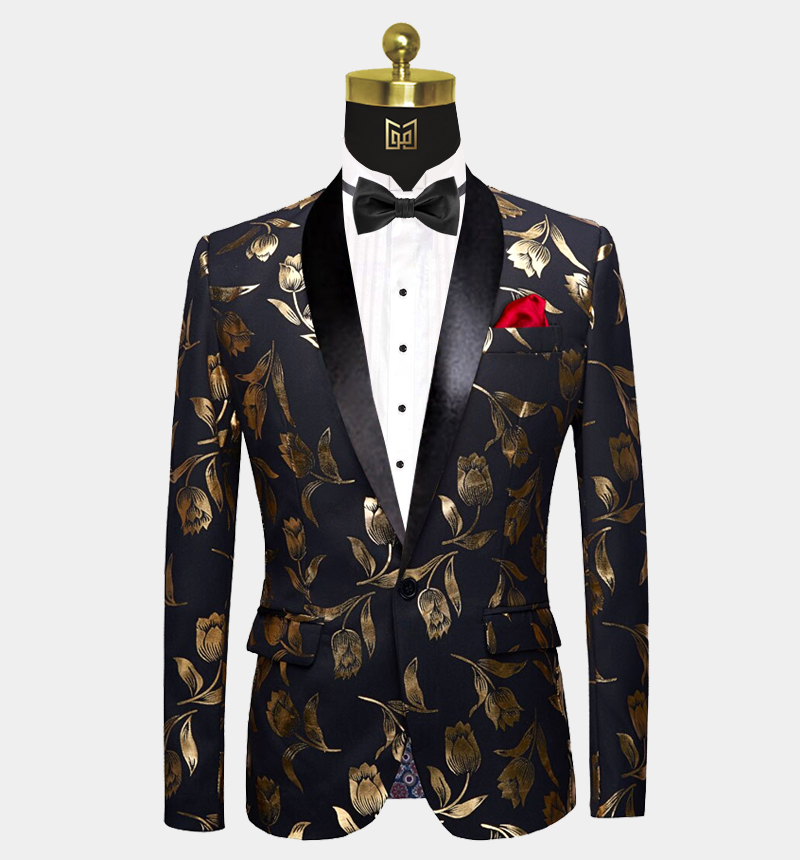 gold and black dinner jacket