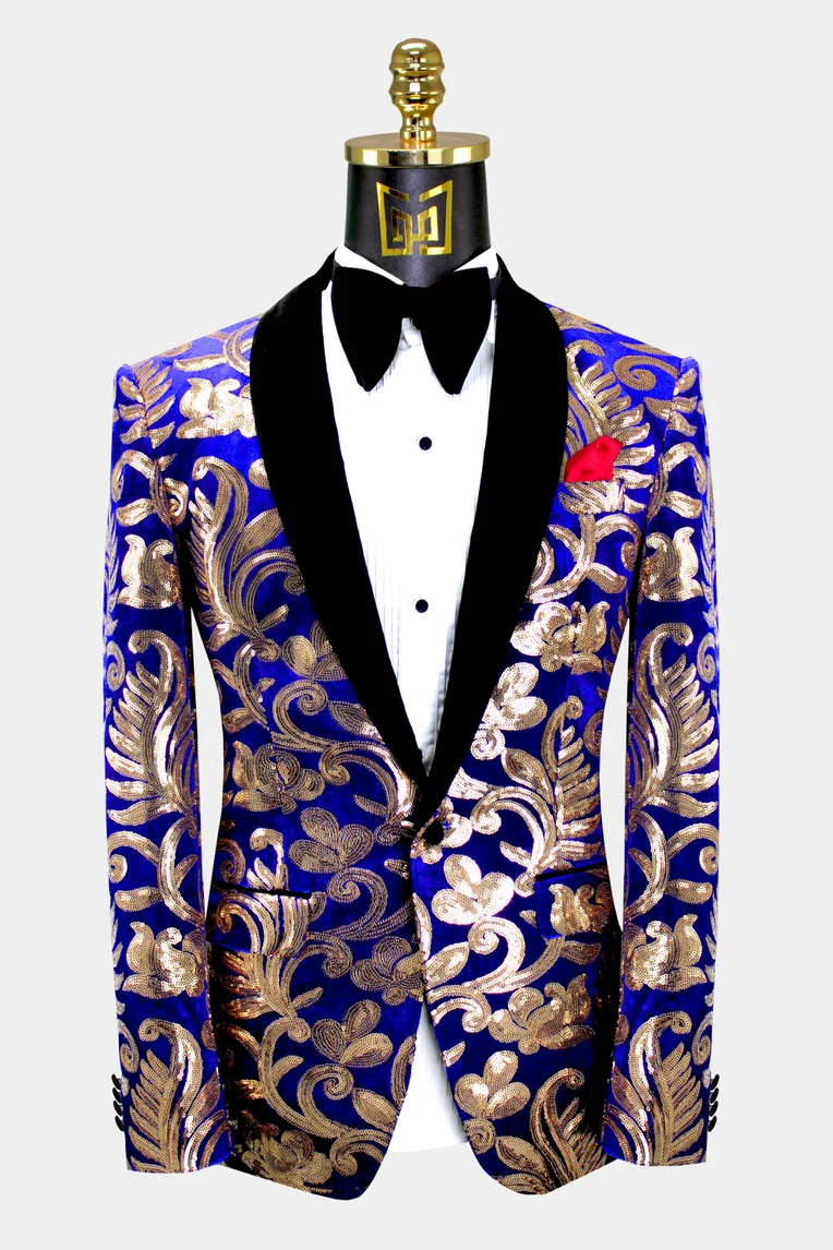 Gentleman's Guru Royal Blue Velvet Tuxedo Jacket Peak Collar 44r