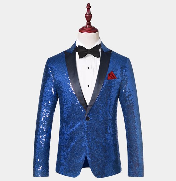 CJ077 Men's Blue Cabaret, Entertainers Sequin Dance Jacket