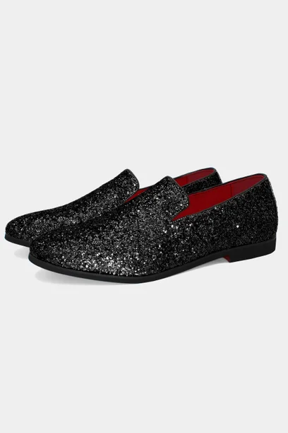 Black Glitter Loafers