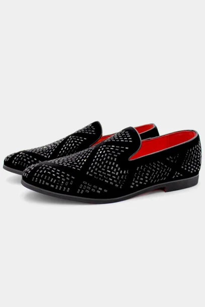 Men's Black Glitter Shoes Loafers | Guru