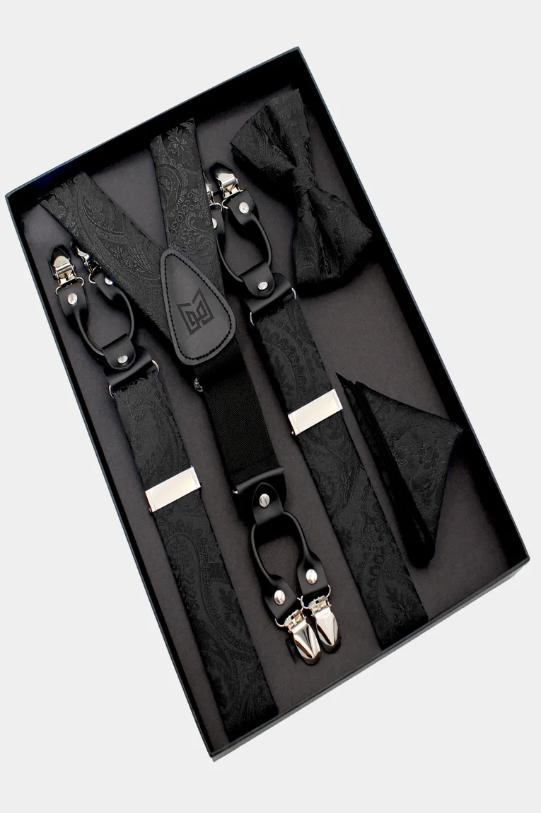 Elegant Gold Silk Suspenders Men Real Leather Metal 6 Clips Braces