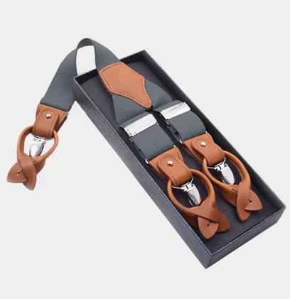 HOLD'EM Men Y-Back Adjustable Suspenders, Leather Trimmed Button End Tuxedo  Suspenders with Many colors and designs
