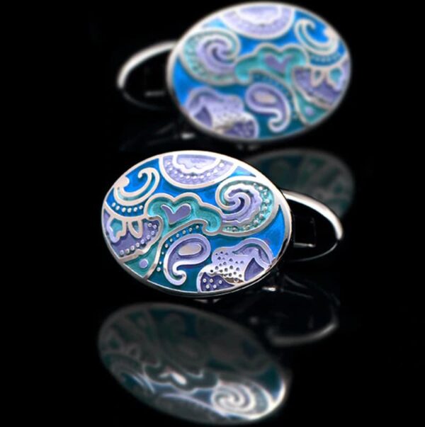 Boutons De Manchette Vintage - Quartier De Lune Argenté Et Bleu - Modèle 92916 - Occasion
