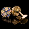 Boutons De Manchette Vintage En Métal Doré Avec Verre Bleu-vert - Occasion En Bon état - Modèle 81316