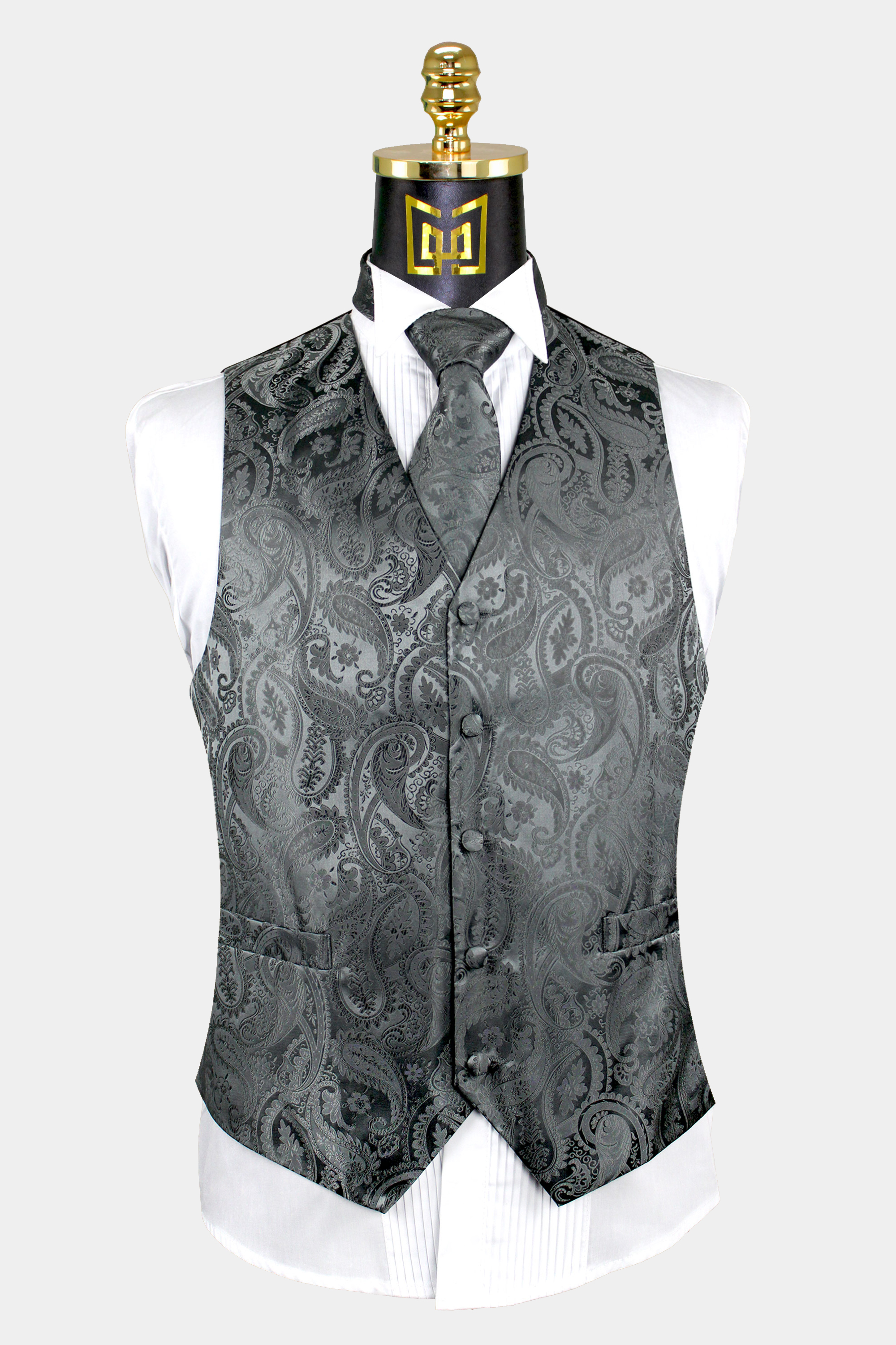 New Men's Formal Vest Tuxedo Waistcoat_necktie set paisley wedding navy blue 