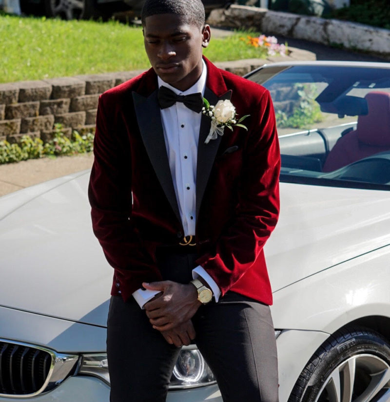 red and black wedding suit