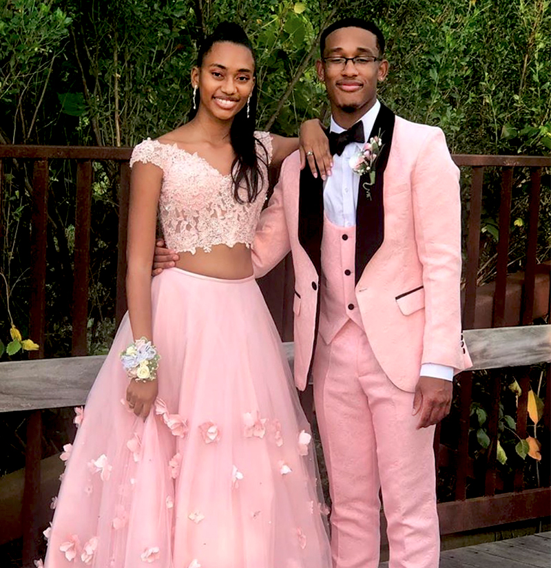 Champagne Prom Tux and Red Dress