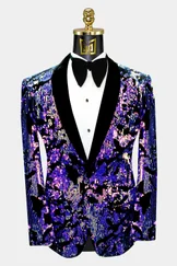Gentleman's Guru Gradient Purple & Gold Sequin Tuxedo Jacket 44r
