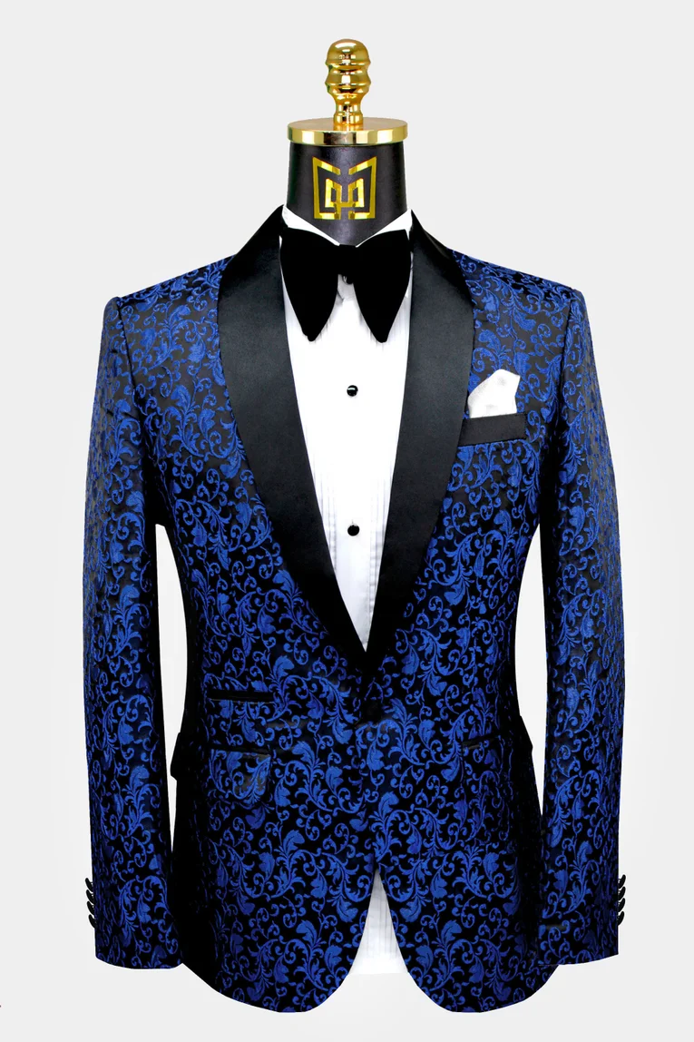 Royal Blue Blazer Black Pants Men's Suits For Wedding 2 Pieces