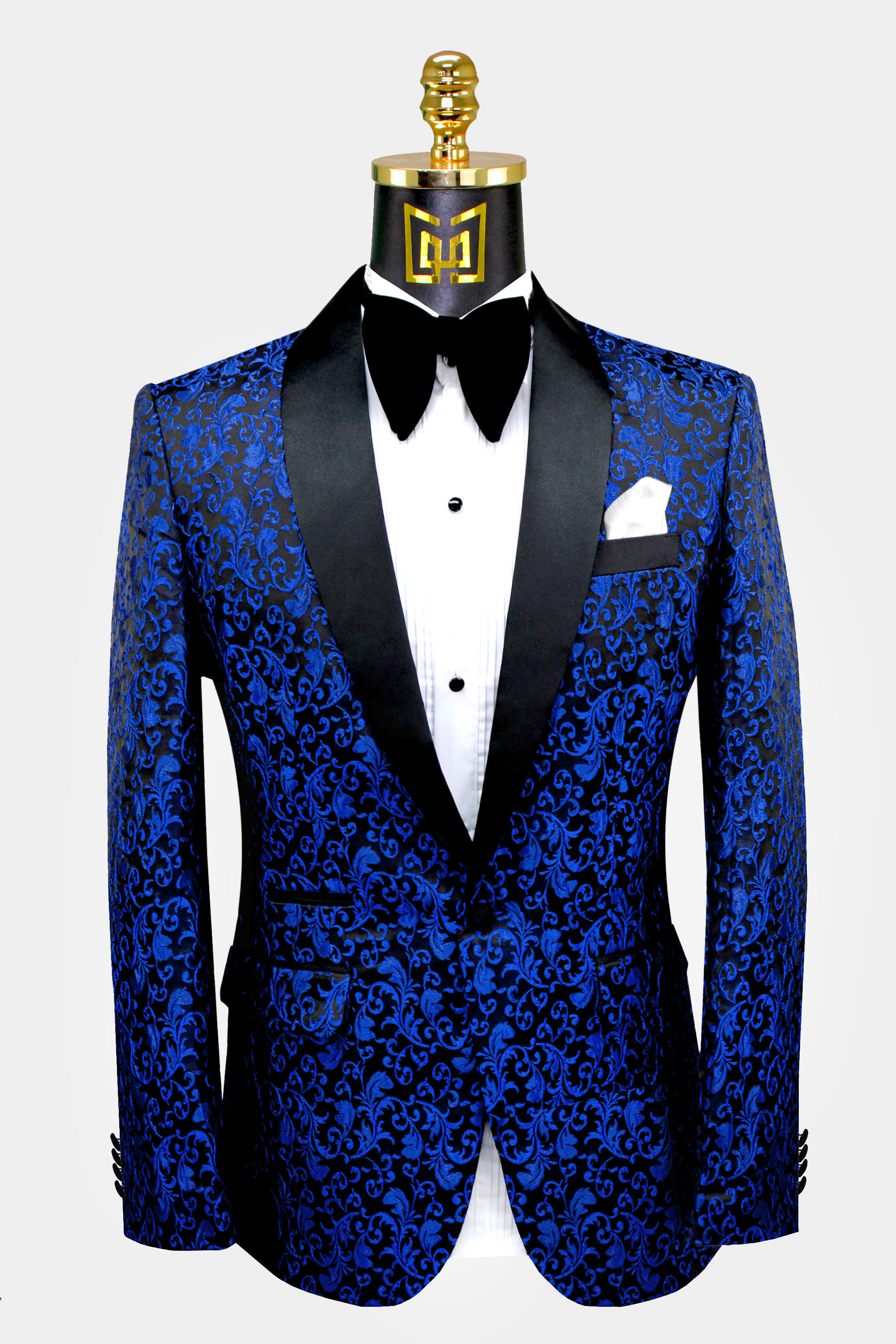 blue and black wedding suit