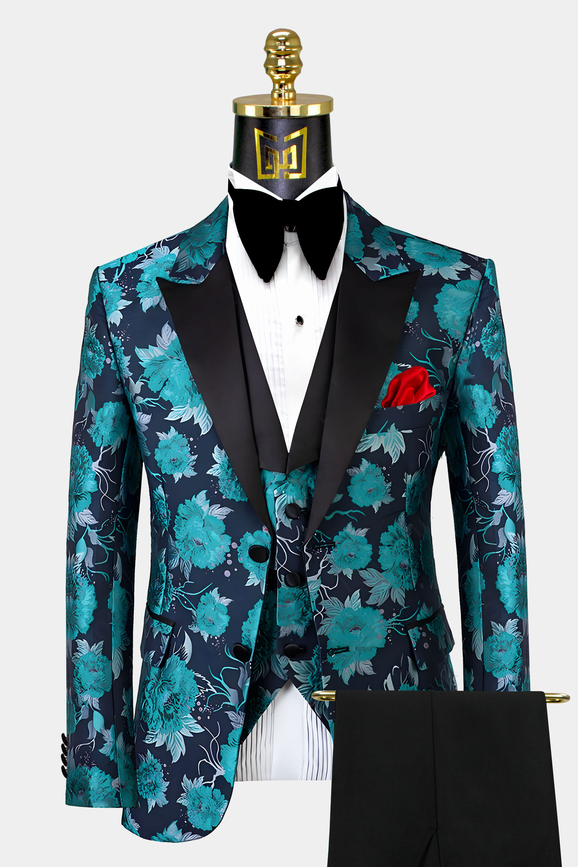 navy blue suit with turquoise tie