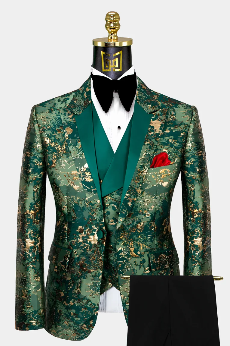 Gold Silk Satin Men Suits Blazer Pants Groom Prom Party Wedding Tuxedos2  Pieces