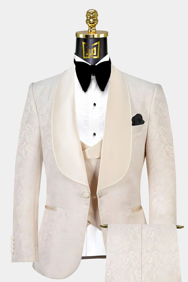 MY'S Men's Blazer Vest Pants Set, Solid Party Wedding Dress, One Button  Jacket Waistcoat and Trousers, 3 Piece Slim Fit Suit with Tie Beige at   Men's Clothing store