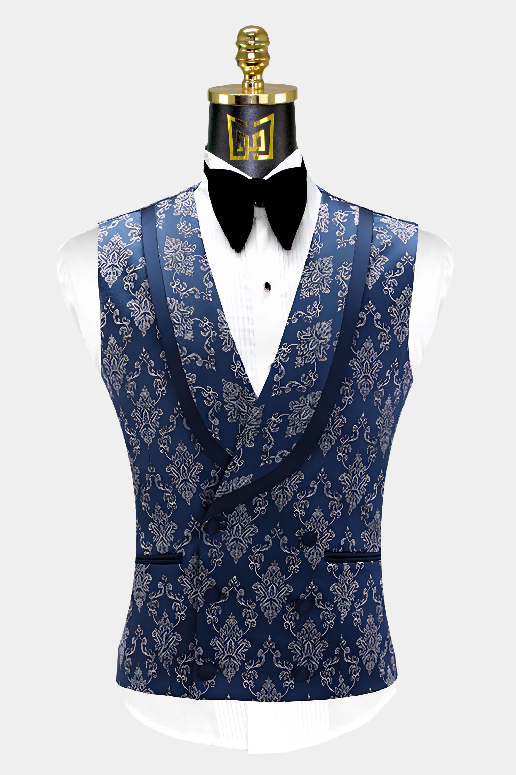 Grey tux blue outlet vest