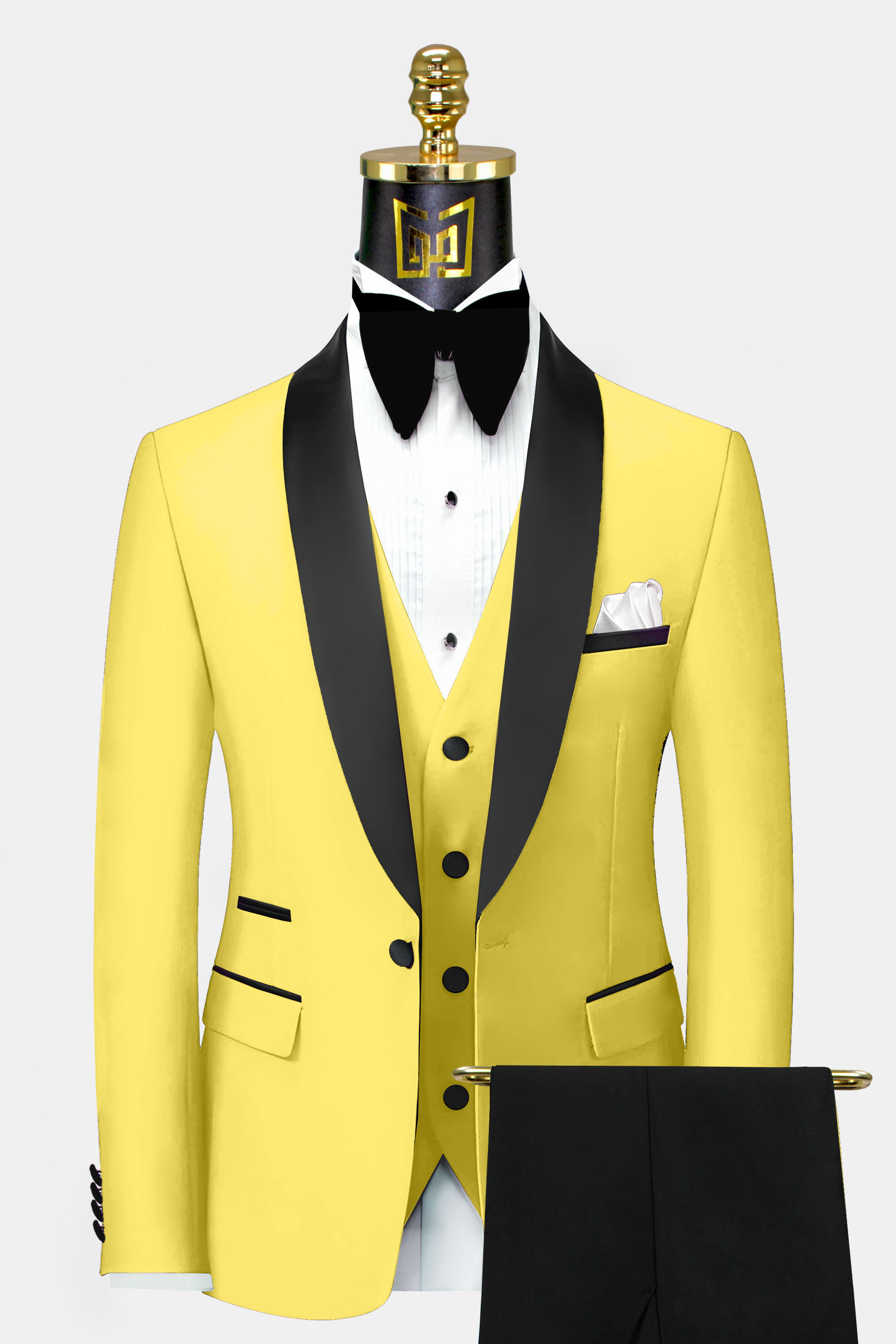 White and shop yellow prom suit