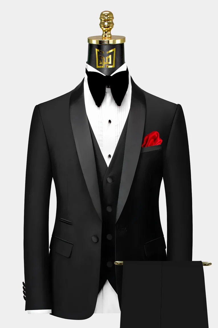 Men Black Suits Designer Grooms Elegant Wedding Dinner Party Suit  (Coat+Pants)