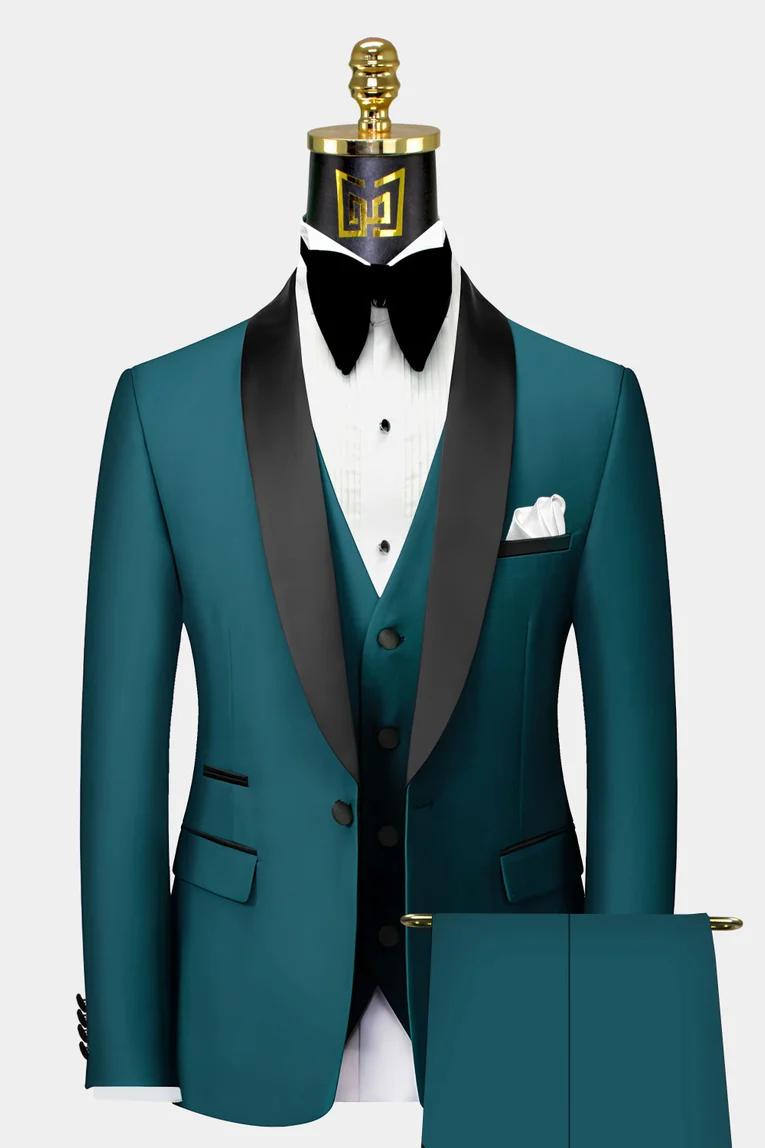 Solid Mint Green Mens Tuxedo Vest, Tie and Trim Pocket Square