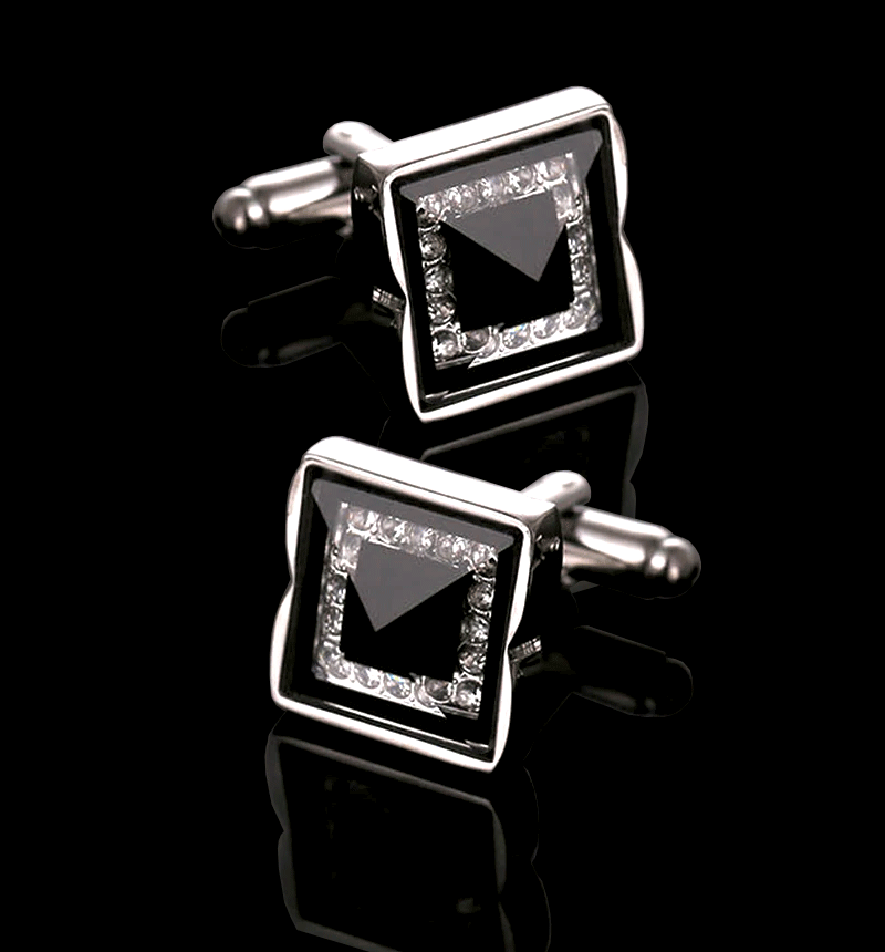 LARGE SQUARE BLACK CHUNKY STONE VINTAGE STYLE SILVER CUFFLINKS 6 