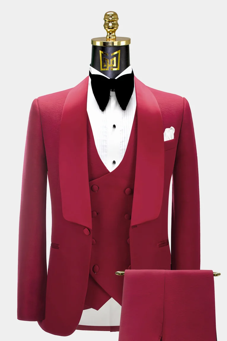 Red Suits Red 3 Piece Slim Fit One Button Wedding Groom Party Wear