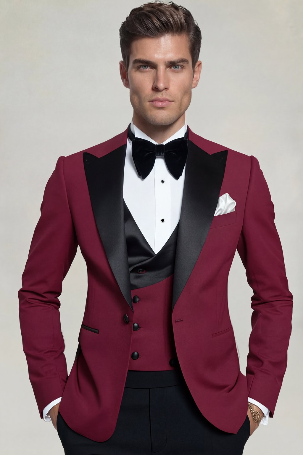 Mens-Burgundy-Peak-Lapel-Tuxedo-Prom-Groom-Wedding-Suit-from-Gentlemansguru.com