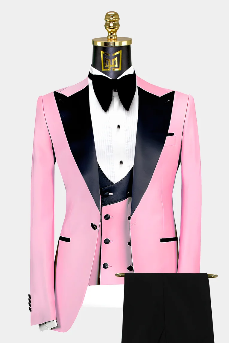 Pink 3-button stretch Skirt Suit with peak lapels
