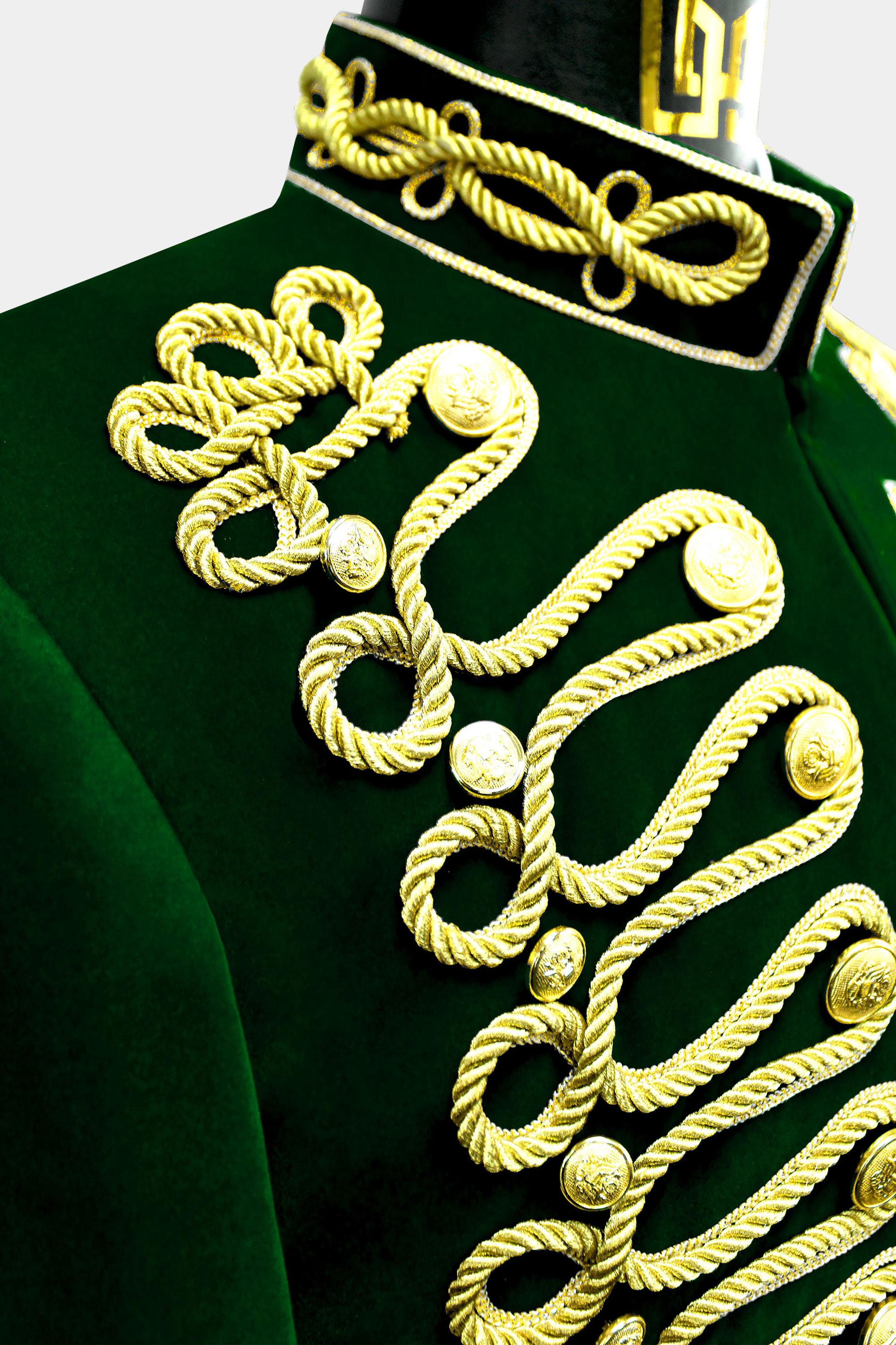 Emerald Green & Gold Velvet Embroidered Mandarin Collar Jacket