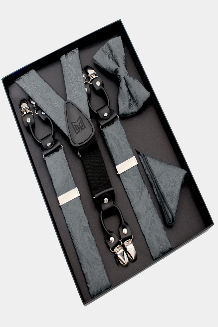 Mens Suspenders and Bow Tie Set Adjustable Elastic Clip On Suspenders for  Wedding(Multiple Colors)