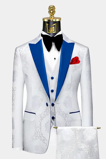 White & Navy Blue Tuxedo - 3 Piece