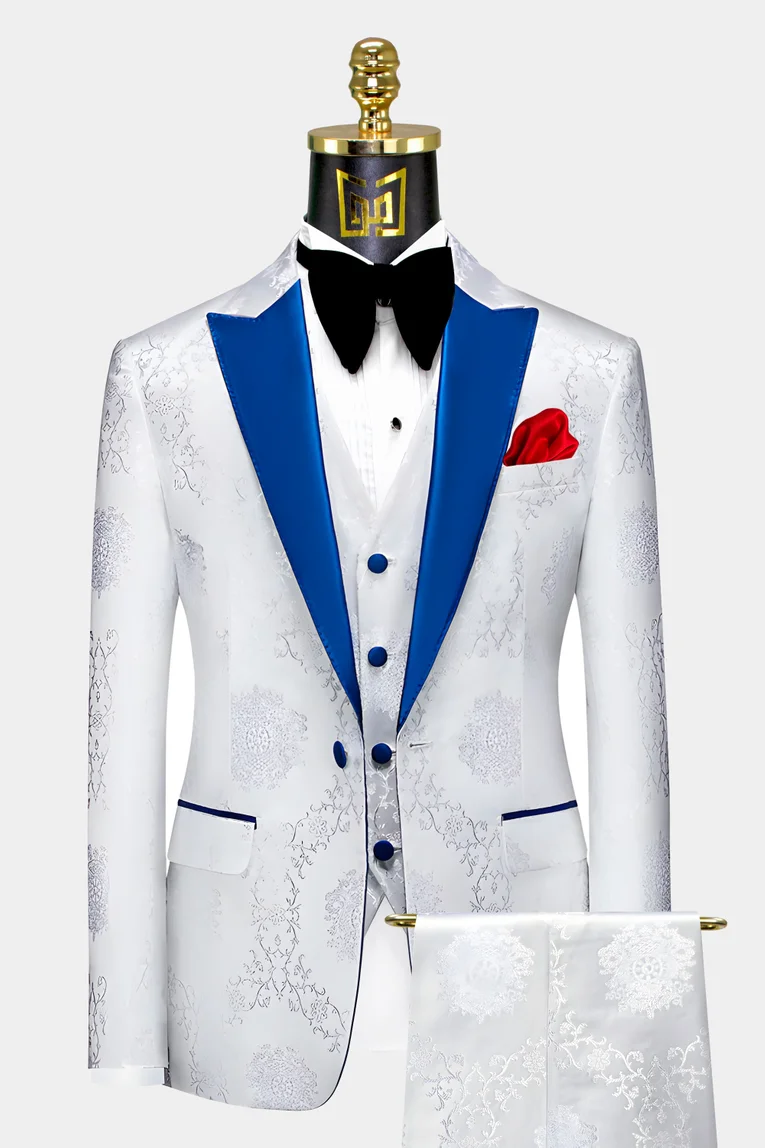 Royal Blue Men Suits Double Breasted Splicing Color Party Prom 2 Pieces  Tuxedos