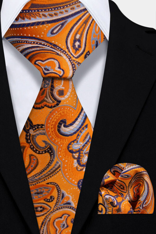 Orange Paisley Tie and Pocket Square Set | Gentleman's Guru