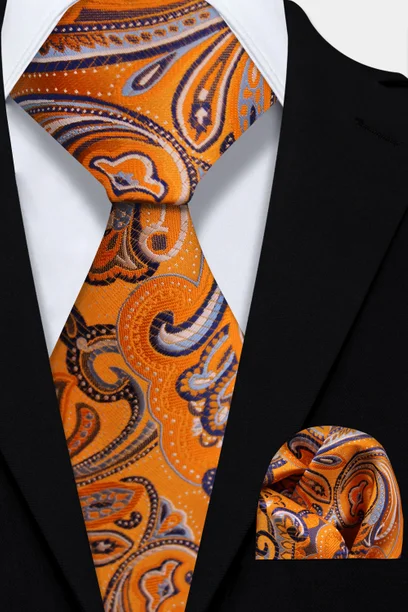 Orange Paisley Tie and Pocket Square Set