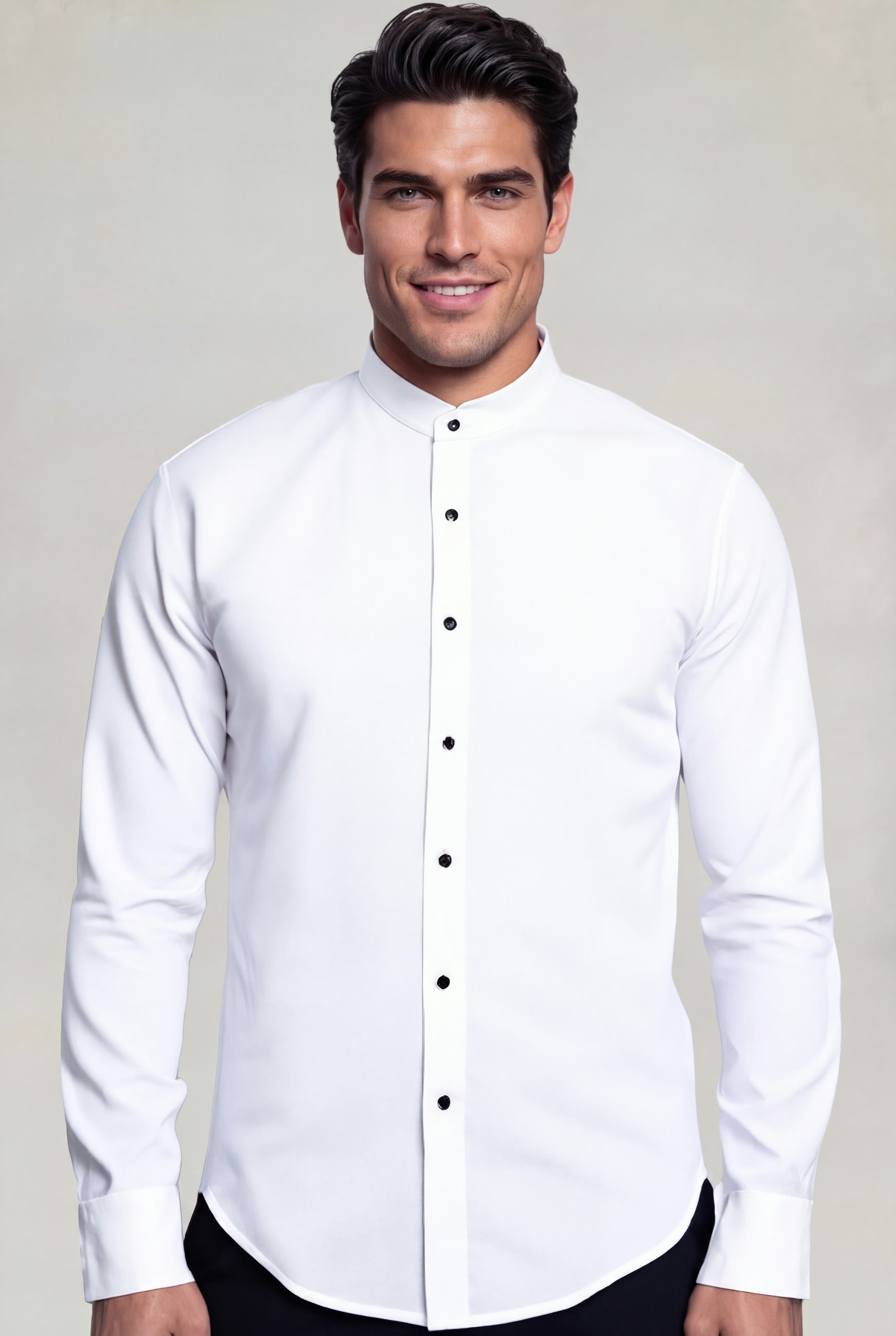 White Mandarin Collar Shirt
