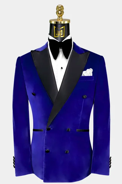 Blue Double-breasted velvet suit jacket, FRAME