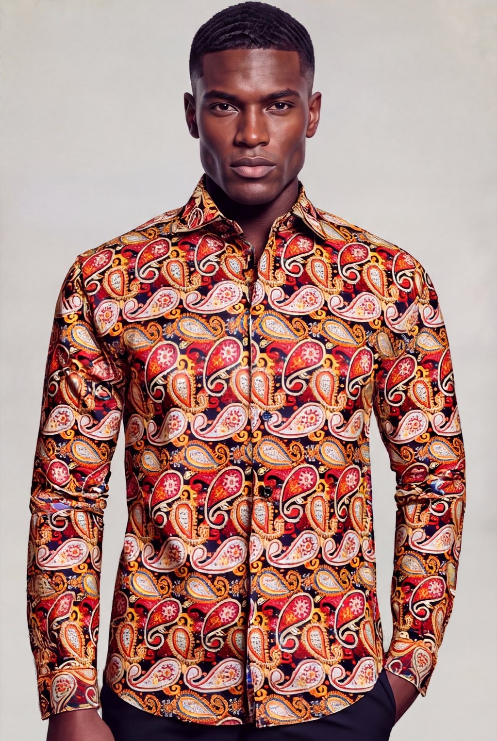 Men's Burnt Orange Paisley Shirt &ndash; Luxury Floral Dress Shirt for Wedding