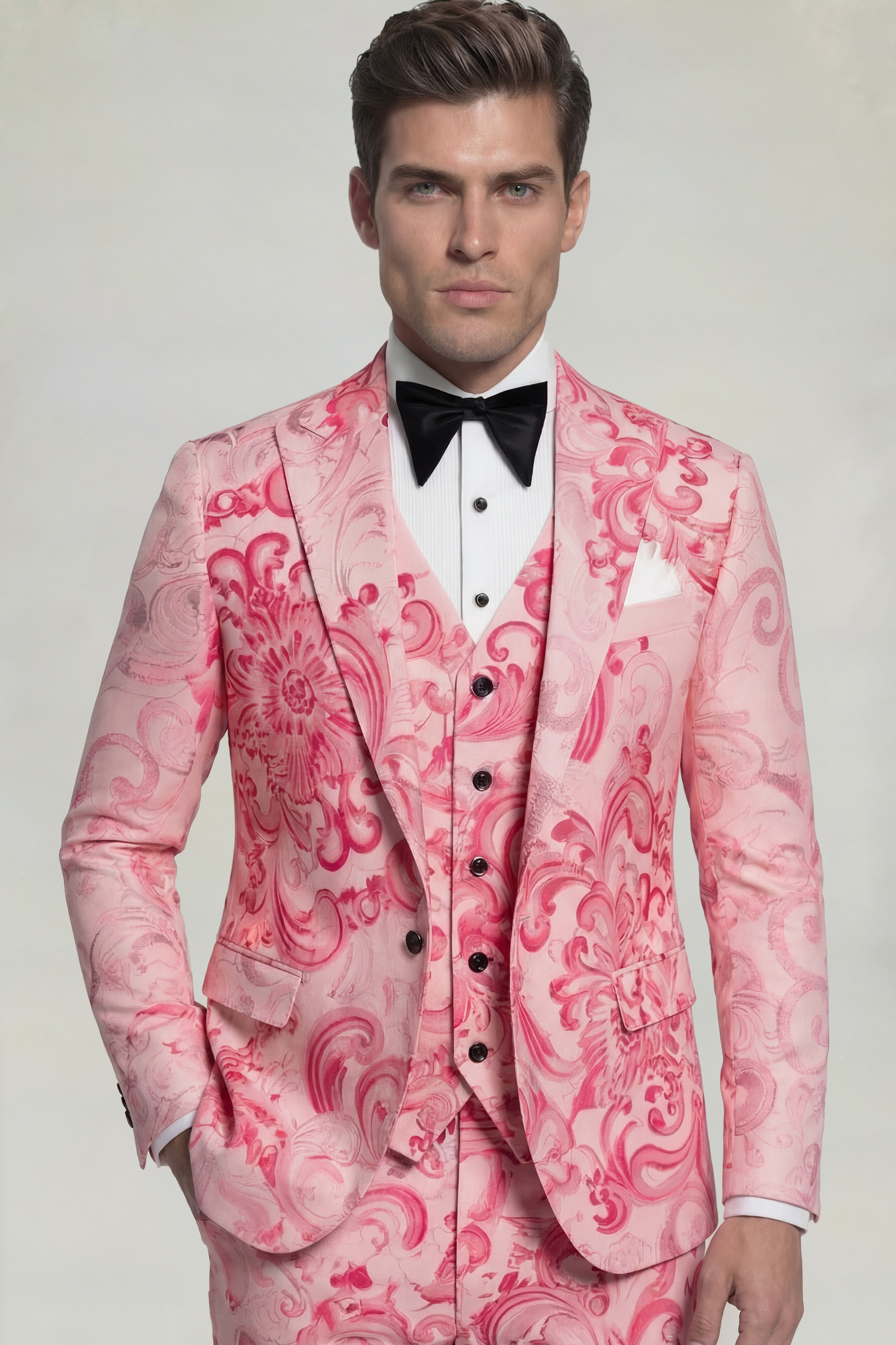 slim fit dress slacks Hisdern Men's Hot Pink Satin Suit Vest Formal Wear 2XL main image 0