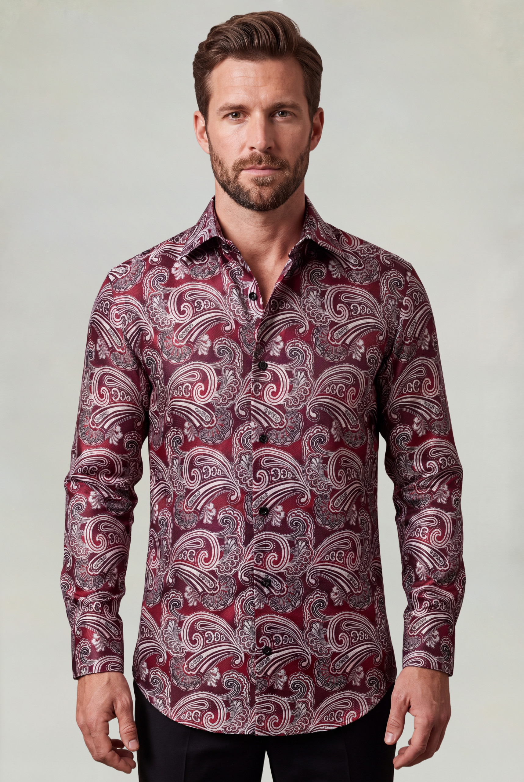 burgundy dress up shirt men Paisley 2XL formal burgundy shirt men