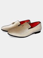 Champagne Velvet Loafers with Gold Tassels 10